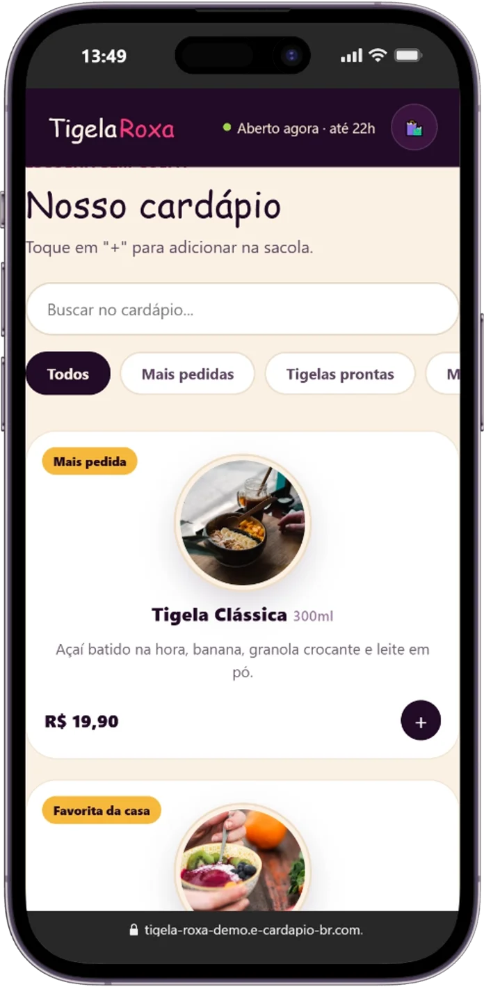 Tela 2 da demonstração Tigela Roxa