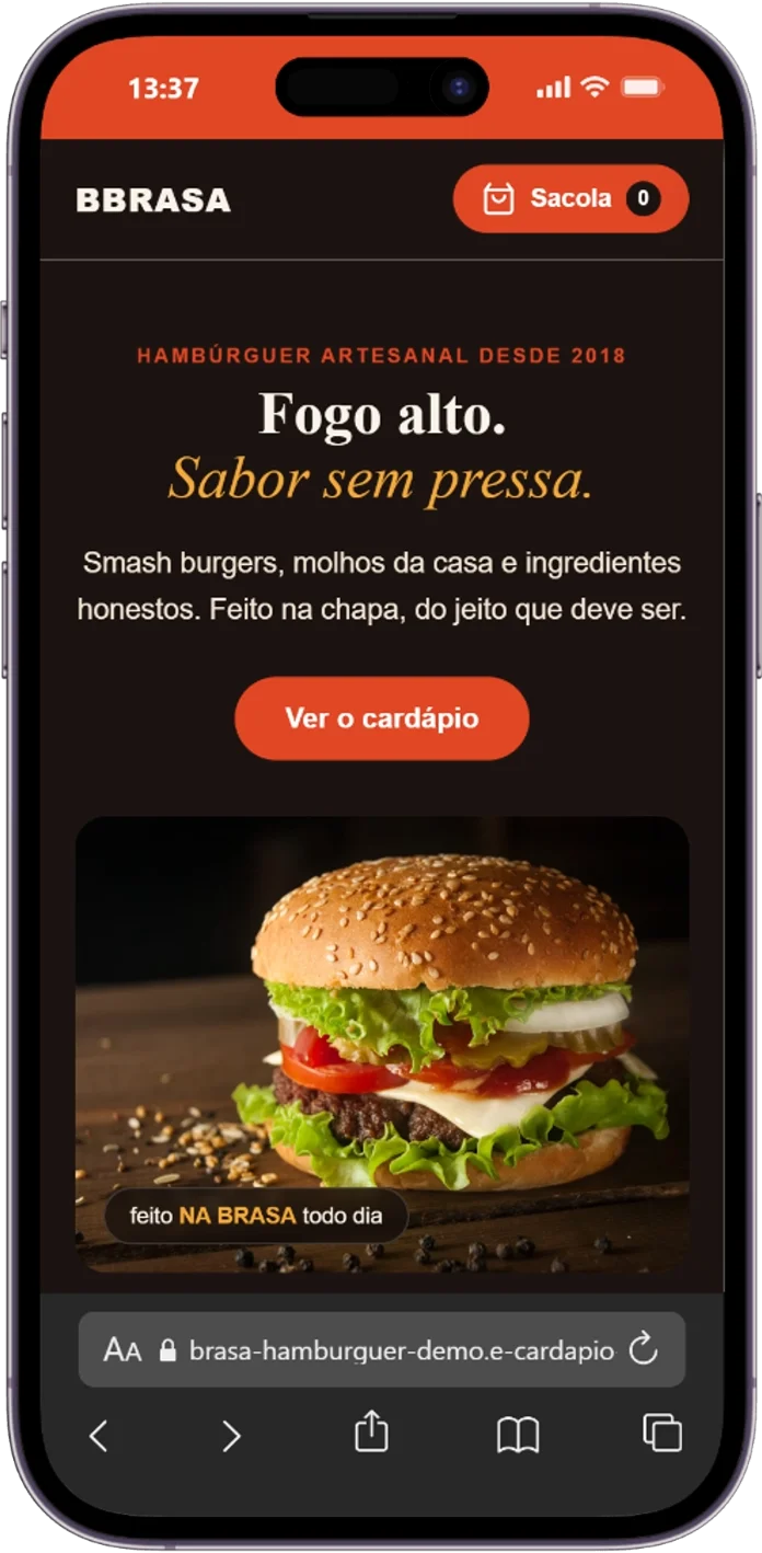 Tela 1 da demonstração Brasa Hamburguer