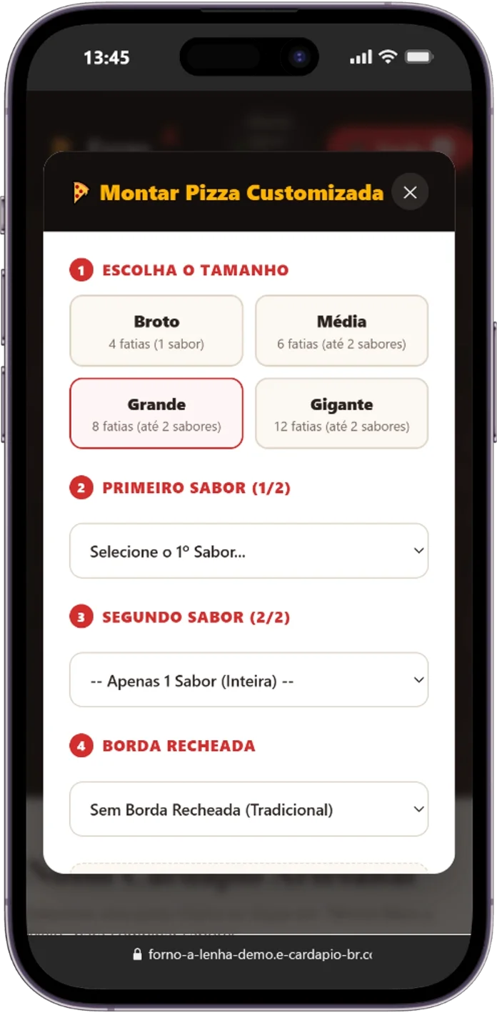 Tela 3 da demonstração Forno & Lenha
